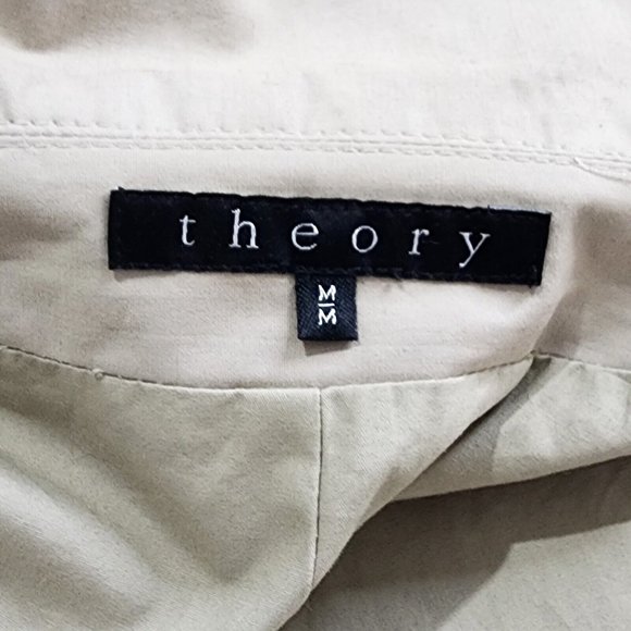 Theory Oaklane Short Chino Trench Coat Hidden Snap Front Tie Belt Khaki - Picture 5 of 7